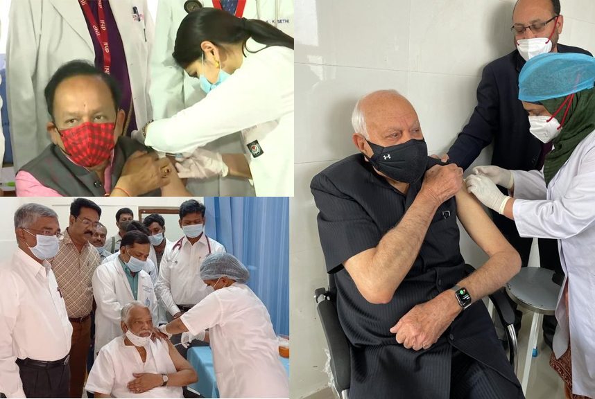 టీకా తీసుకున్న కేంద్ర మంత్రి హ‌ర్ష‌వ‌ర్ధ‌న్‌, ఎంపీ కేశ‌వ‌రావు, ఫారూక్ అబ్దుల్లా