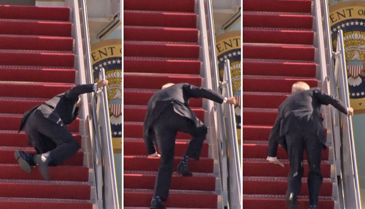 విమానం మెట్లు ఎక్కుతూ జారిపడిన బైడెన్