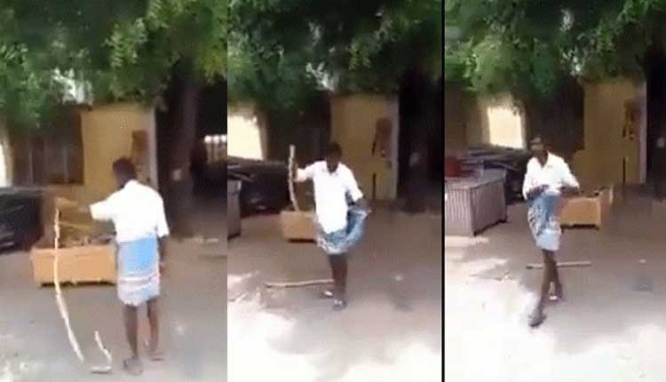 పామును ప‌ట్టుకుని.. లుంగీలో వేసుకుని..వీడియో