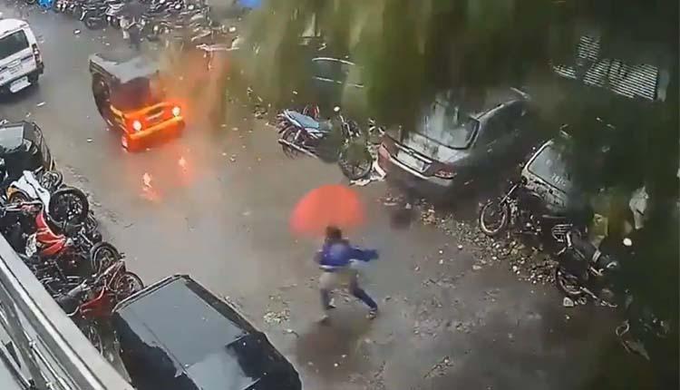 వైరల్‌ వీడియో.. కూలిన భారీ వృక్షం.. తృటిలో తప్పించుకున్న మహిళ