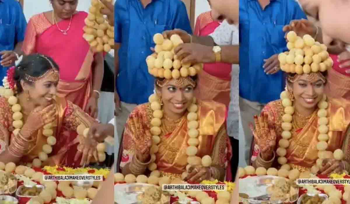 పానీపూరీ వ‌ర‌మాల‌తో ముస్తాబైన పెళ్లి కూతురు