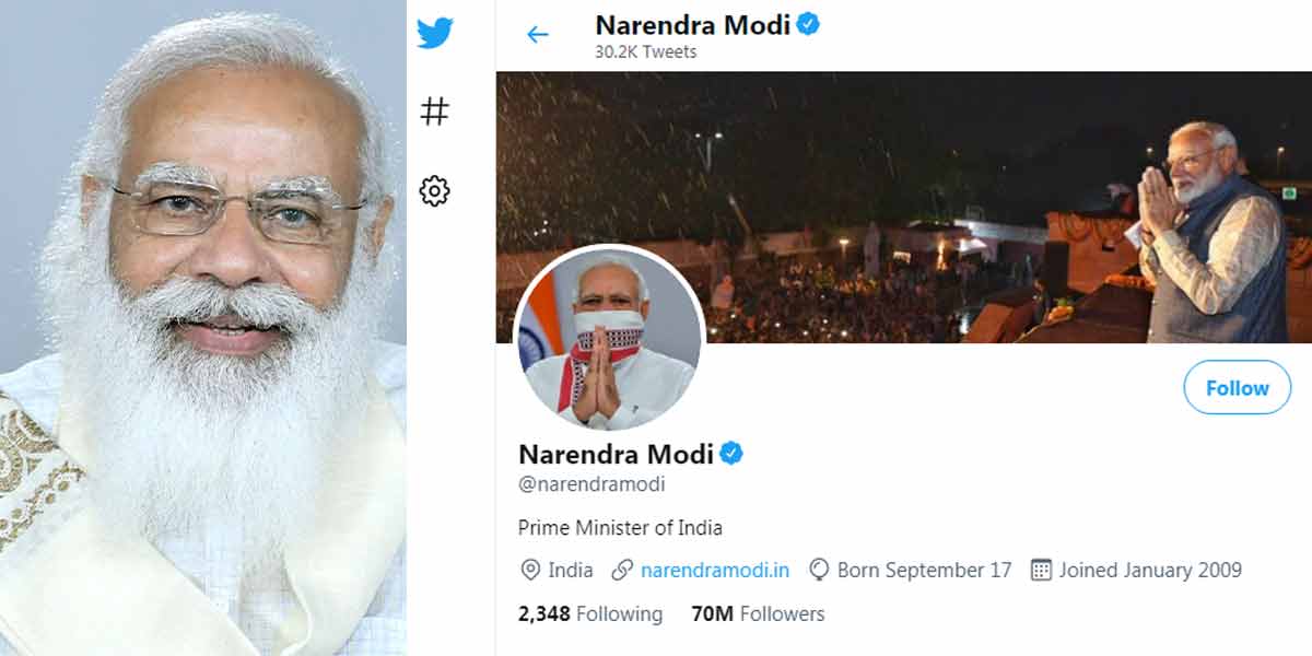 మోదీ ట్విట్టర్ ఫాలోవర్స్ @ 70 మిలియన్స్‌