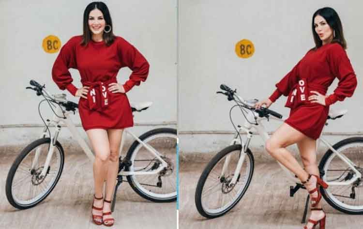 సైకిల్ తో స‌న్నీలియోన్.. స్టన్నింగ్ లుక్స్ వైర‌ల్‌