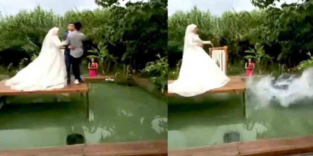 Photoshoot : ఫోజుకు సిగ్గుప‌డి వ‌రుడిని కొల‌నులోకి తోసిన వ‌ధువు.. వైర‌ల్ వీడియో