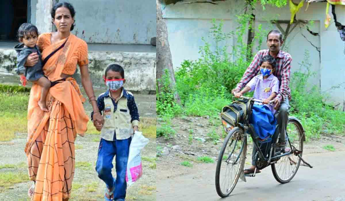 మోగిన బడిగంట | మాస్కులు ధరించి.. నిబంధనలు పాటిస్తూ..