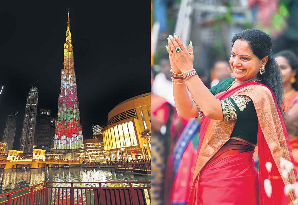 Bathukamma on Burj Khalifa | బుర్జ్‌ ఖలీఫాపై… దర్జా బతుకమ్మ