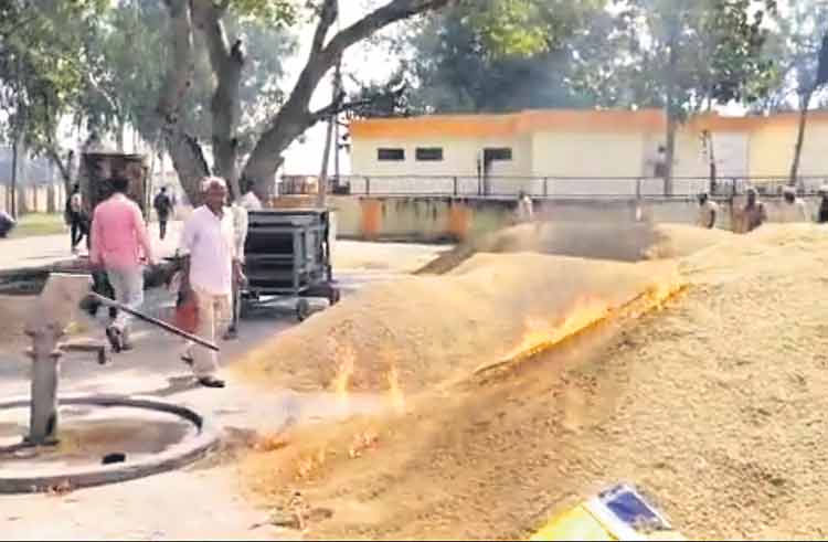 ఉత్తరప్రదేశ్‌లో అన్నదాత గుండె మంట.. వడ్ల రాశికి రైతు నిప్పు..