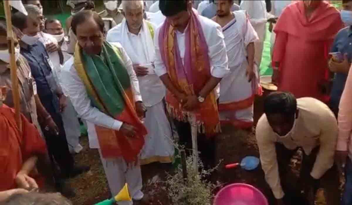 చిన‌జీయ‌ర్ స్వామి ఆశ్ర‌మంలో జ‌మ్మి మొక్క నాటిన సీఎం కేసీఆర్