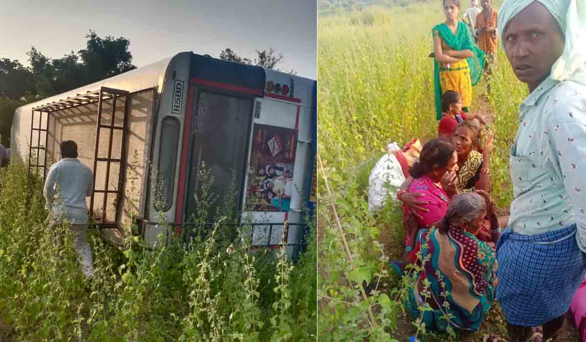 బోల్తా ప‌డ్డ ఆర్టీసీ బ‌స్సు.. 10 మందికి స్వల్ప‌గాయాలు