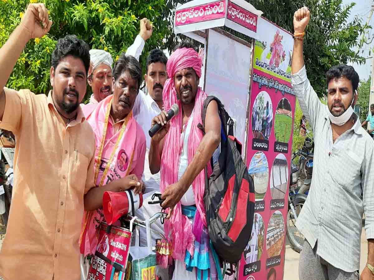 Huzurabad | గెల్లు గెలుపు కోసం గిరిజనుడి వినూత్న ప్రచారం..