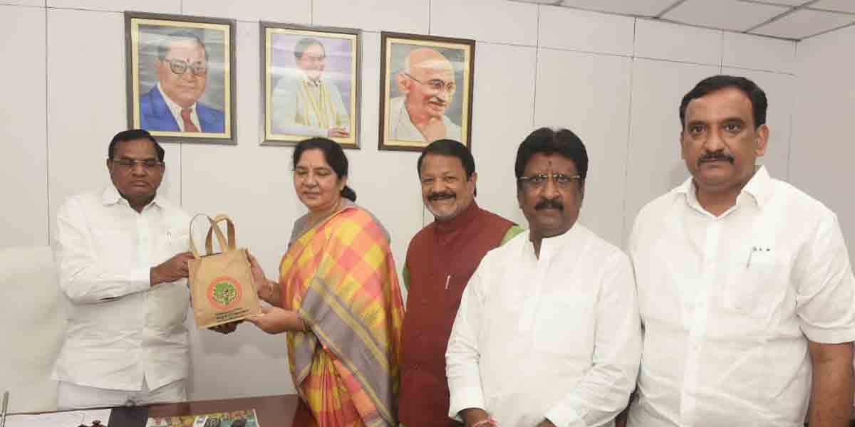 ప్రొటెం చైర్మన్‌కు ‘గిరి బ్రాండ్’ ఉత్పత్తులను అందజేసిన మంత్రి సత్యవతి