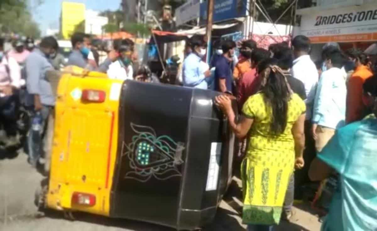Auto accident | మహిళను ఢీ కొట్టి.. పల్టీ కొట్టిన ఆటో