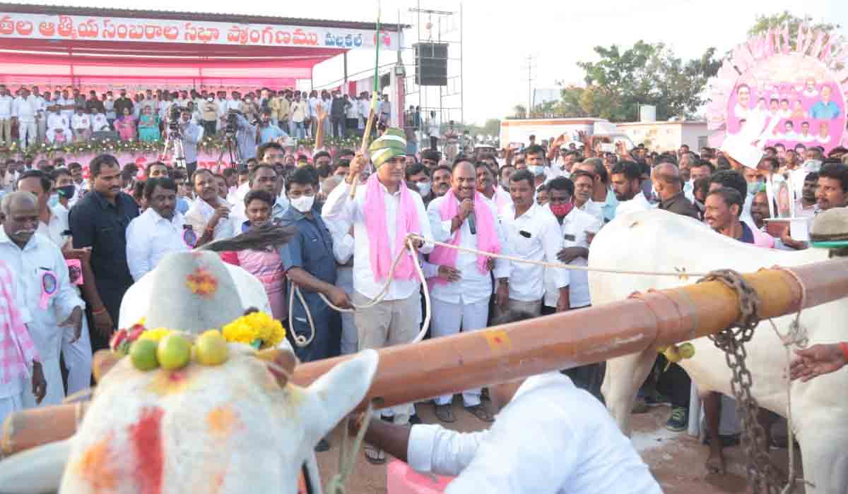 బండ లాగుడు పోటీల‌ను ప్రారంభించిన మంత్రి హ‌రీశ్‌రావు