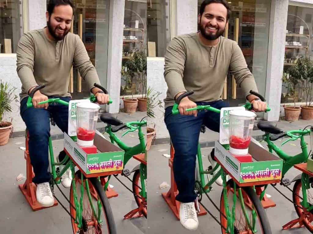 blending fruit juice with juice bar fixed to cycle video viral