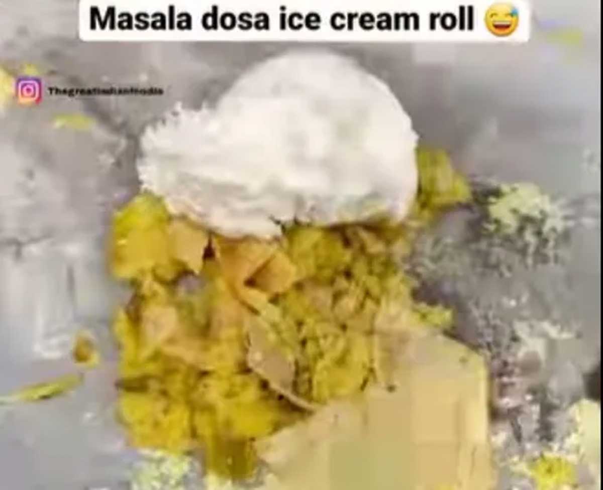 మ‌సాలా దోశ‌తో ఐస్‌క్రీమ్ రోల్ ఏంట్రా సామీ.. త‌ల బాదుకుంటున్న నెటిజ‌న్లు : వైర‌ల్ వీడియో