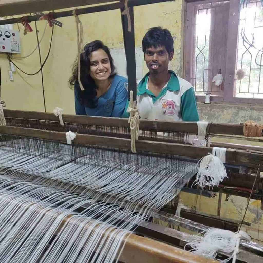 young girl uses charkha and upcycles plastic waste to bags and mats in pune
