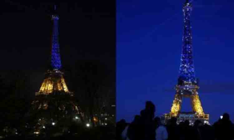 ఫ్రాన్స్‌ వినూత్నంగా సంఘీభావం… ఉక్రెయిన్‌ జెండా రంగుల్లో మెరిసిన ఈఫిల్ టవర్