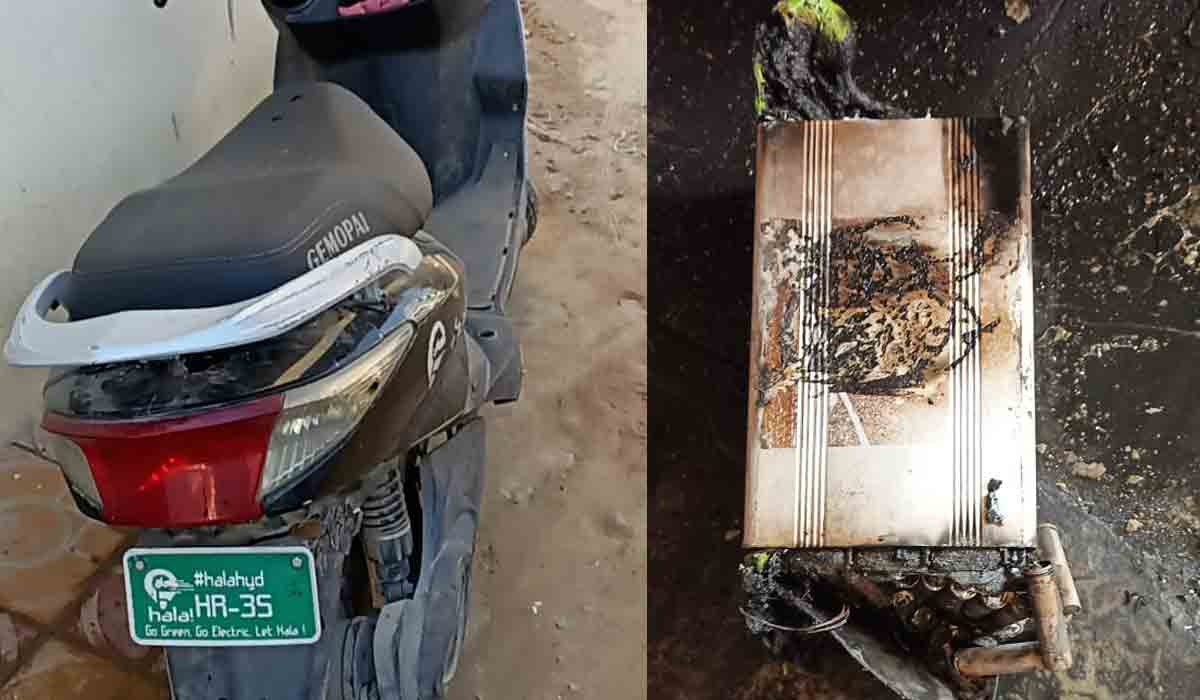 పేలిన ఎల‌క్ట్రిక్ స్కూటీ బ్యాటరీ.. కాలిబూడిదైన సామాగ్రి