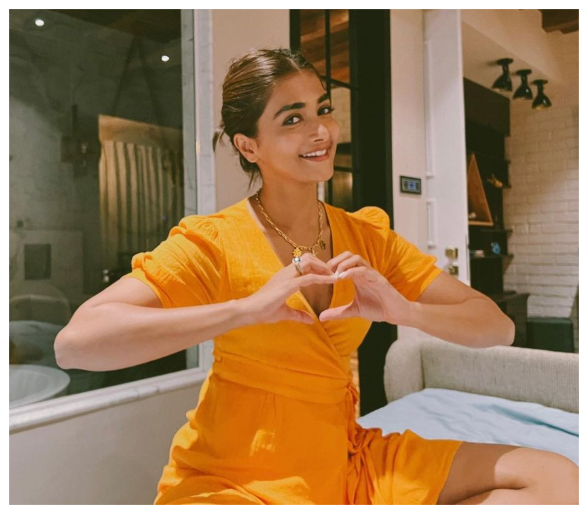 Pooja Hegde | ఆరెంజ్ కలర్ డ్రెస్‌లో పూజా హెగ్డే క్యూట్‌ స్టిల్స్‌..