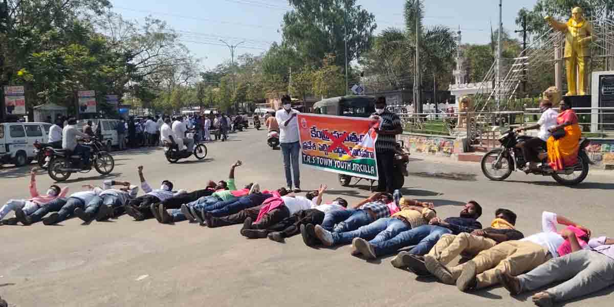 బడ్జెట్‌కు నిరసనగా..టీఆర్ఎస్ యూత్ నేతల వినూత్న నిరసన