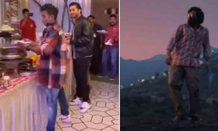 చేతుల్లో భోజ‌నం ప్లేట్స్ పెట్టుకొని శ్రీవ‌ల్లి హూక్ స్టెప్‌.. వైర‌ల్ వీడియో