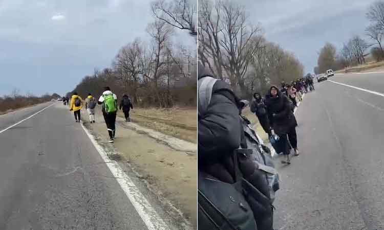 వాకింగ్ చేస్తూ.. పోలాండ్ బోర్డ‌ర్ దిశ‌గా ఇండియ‌న్ స్టూడెంట్స్