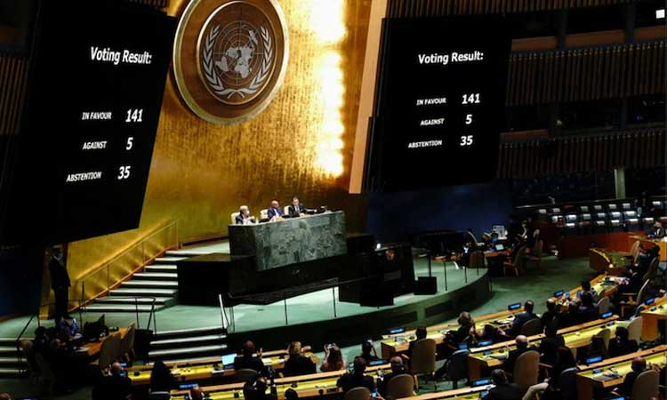 ఉక్రెయిన్‌పై రష్యా యుద్ధం ఆపాలని ఐరాసా తీర్మానం.. ఓటింగ్‌కు భారత్ దూరం