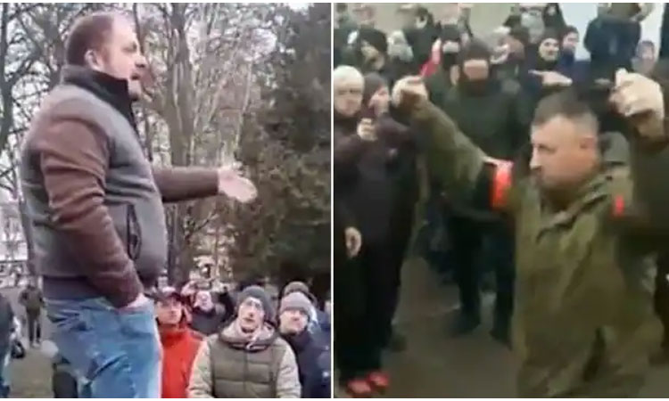 చేతుల్లో గ్రెనైడ్లు ప‌ట్టుకొని ర‌ష్యా సైనికులు భ‌య‌పెడుతున్నా.. లొంగేది లేదంటున్న ఉక్రెయిన్ ప్ర‌జ‌లు