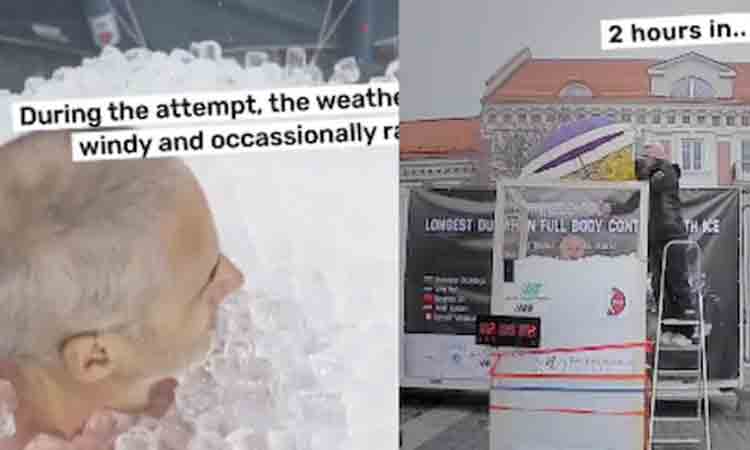 3 గంట‌లు లేవ‌కుండా ఐస్ బాక్స్‌లో కూర్చొని గిన్నిస్ బుక్‌లోకి ఎక్కాడు : వైర‌ల్ వీడియో