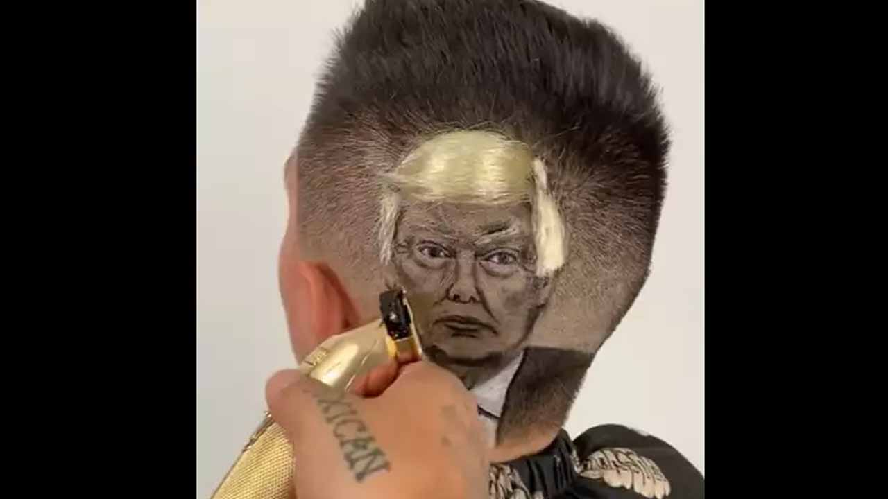 Viral video: త‌ల‌పై ట్రంప్‌.. ఇది పెయింటింగ్ కాదు..నిజంగా క‌టింగే!!