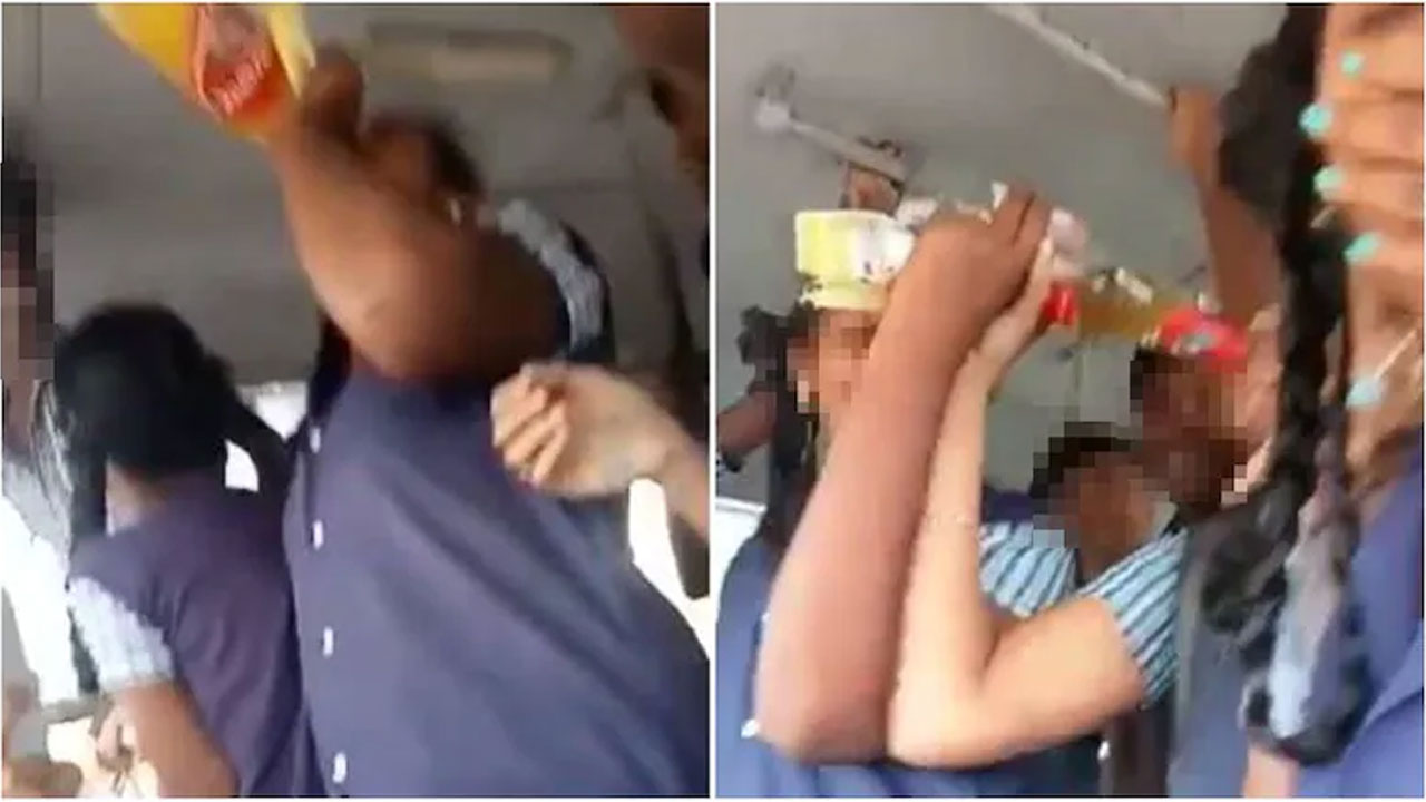 బ‌స్సులోనే మ‌ద్యం సేవించిన త‌మిళ‌నాడు స్కూల్ విద్యార్థులు… వీడియో వైర‌ల్‌
