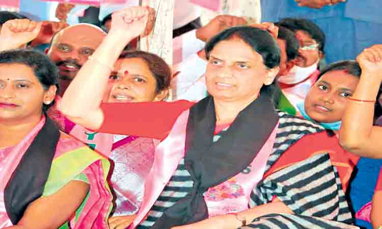 కదం తొక్కిన గులాబీ దళం