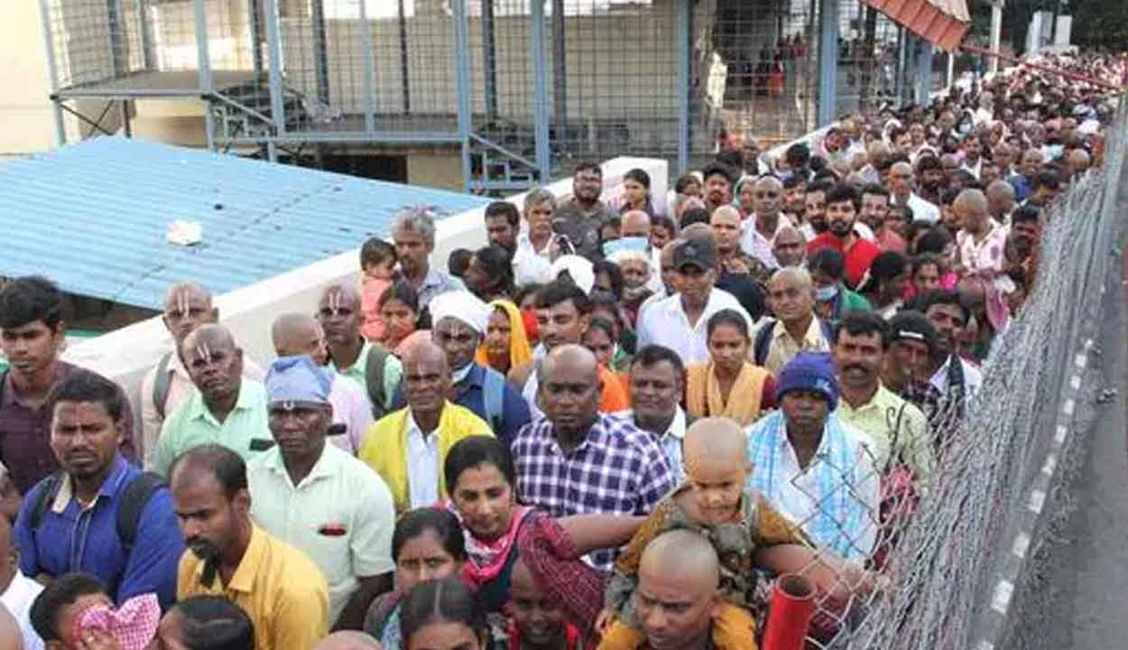 శ్రీవారి చెంత బారులు తీరిన భక్తులు..దర్శనానికి 12 గంటల సమయం