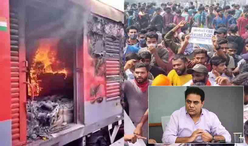 ‘అగ్నిప‌థ్’ హింస తీవ్ర నిరుద్యోగ సంక్షోభానికి నిద‌ర్శ‌నం:  కేటీఆర్‌