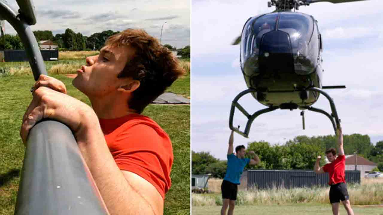 హెలికాప్టర్‌ను పట్టుకొని గాల్లోనే పుల్‌అప్స్‌