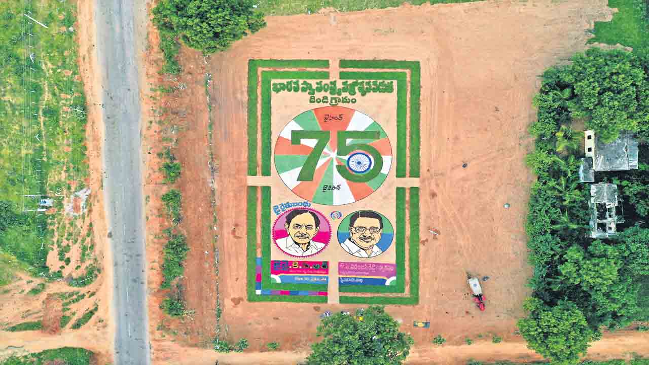 విత్తనాలతో స్వతంత్ర వజ్రోత్సవ చిహ్నం