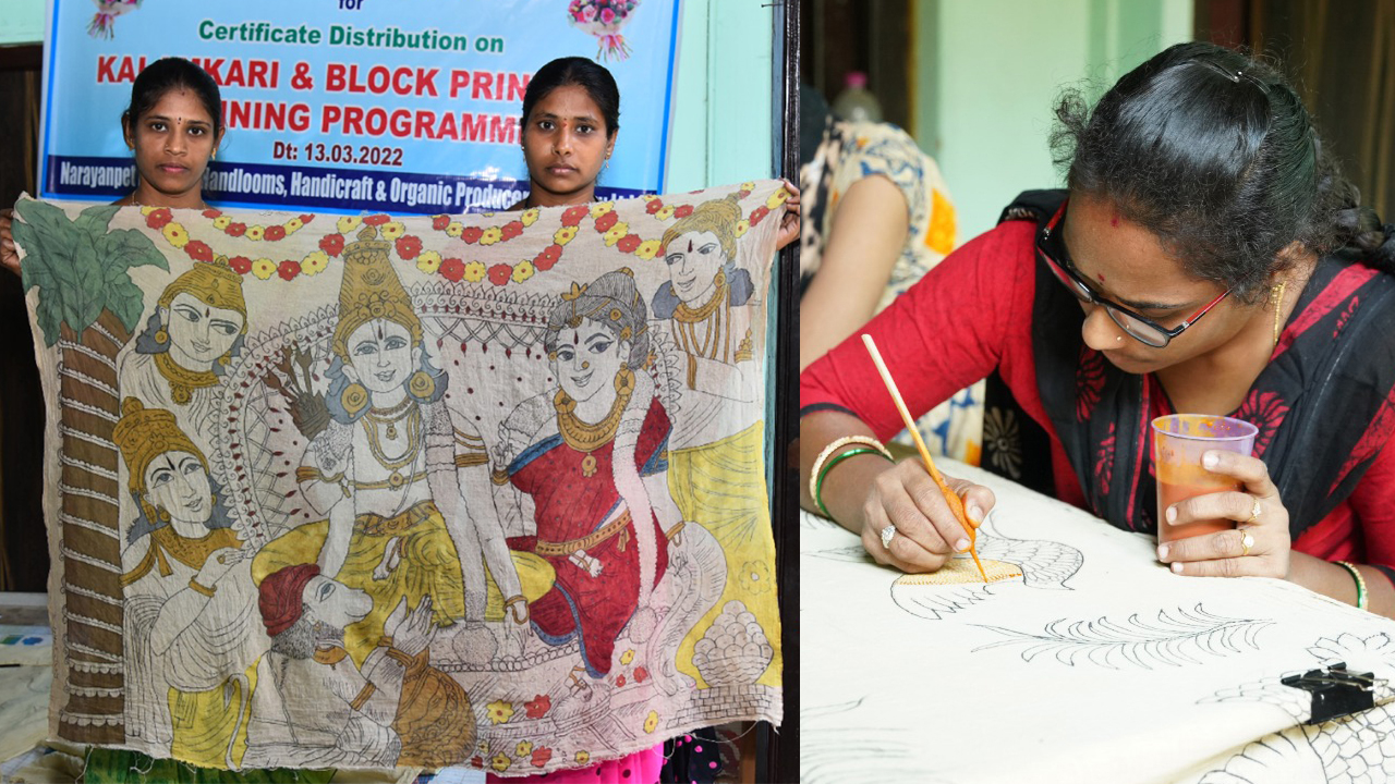 కళంకారీ చీరలకు ప్రాణం పోస్తున్న నారాయణపేట జిల్లా మహిళలు