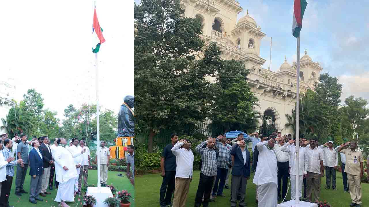 సమైక్యతా వజ్రోత్సవాలు.. అసెంబ్లీలో జాతీయ జెండా ఆవిష్కరించిన స్పీకర్‌, చైర్మన్‌ గుత్తా