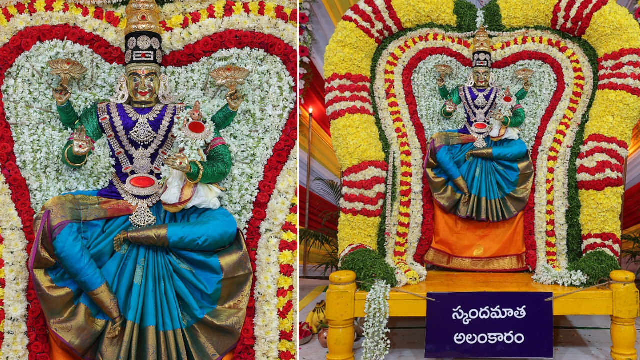 స్కందమాతగా దర్శనమిచ్చిన భ్రామరి.. శ్రీశైలంలో వైభ‌వంగా కొనసాగుతున్న శ‌ర‌న్న‌వ‌రాత్రులు