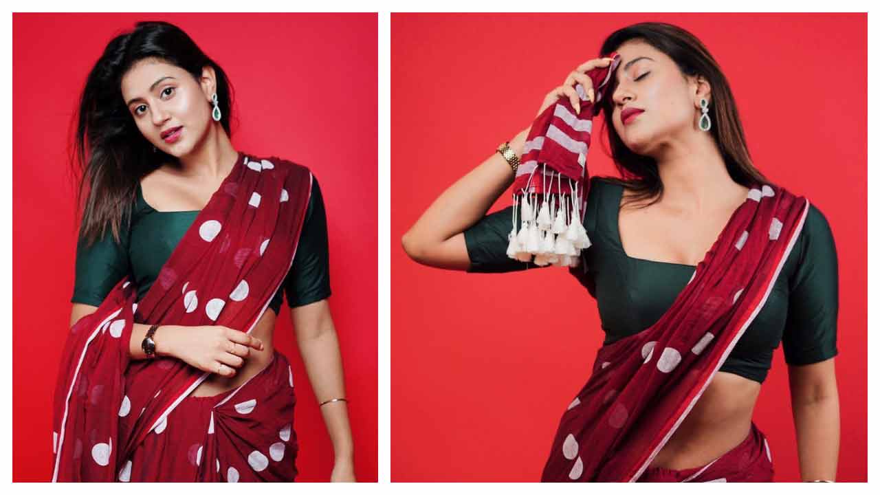 Anjali Arora | రెడ్ క‌ల‌ర్ శారీలో కవ్విస్తున్న అంజలి అరోరా..