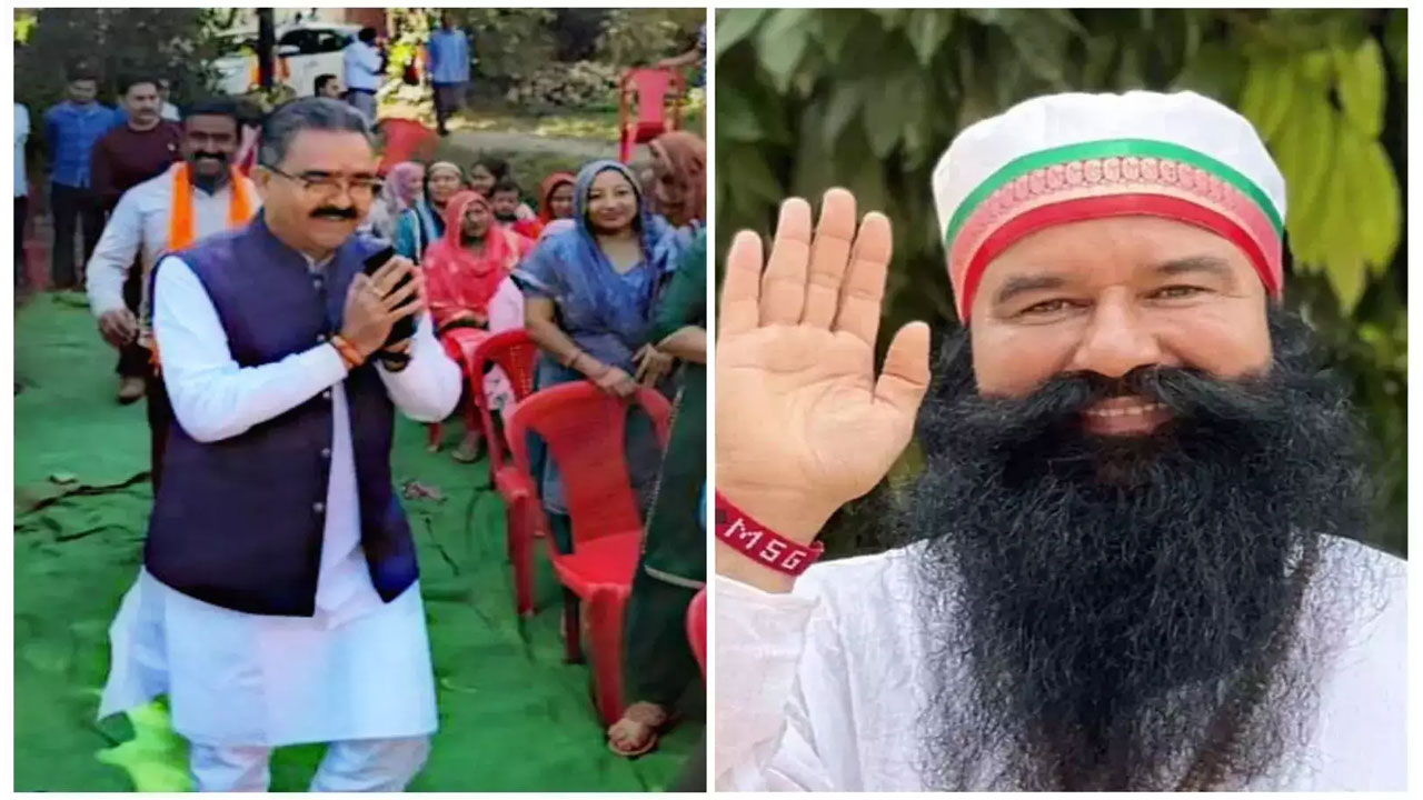డేరా బాబా ముందు మోకరిల్లిన బీజేపీ మంత్రి విక్రమ్‌ ఠాకూర్‌