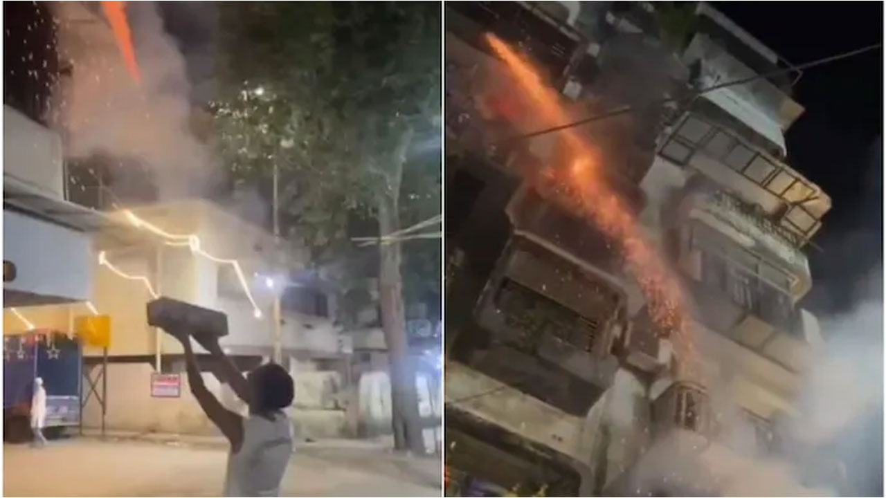 అపార్ట్‌మెంట్‌పైకి దివాళీ రాకెట్లు విసిరిన యువకుడిపై కేసు