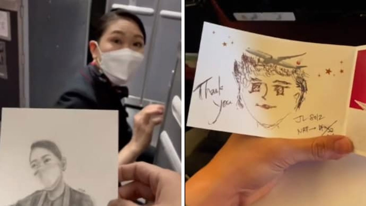 వైరల్‌ వీడియో : ఎయిర్‌హోస్టెస్‌కు అరుదైన గిఫ్ట్‌ ఇచ్చిన ఆర్టిస్ట్‌