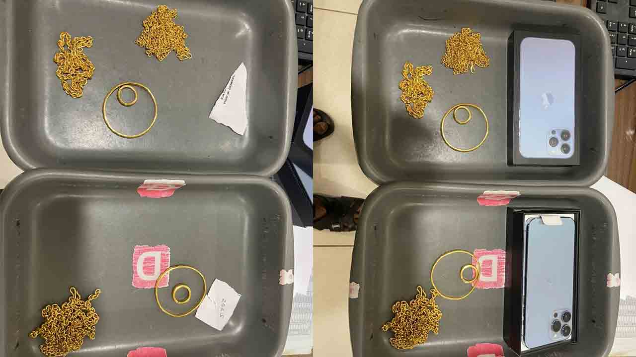 ఎయిర్‌పోర్టులో లక్షల విలువైన బంగారం, ఖరీదైన ఐఫోన్‌లు సీజ్‌