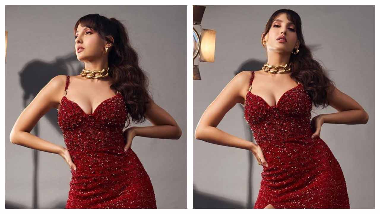 Nora Fatehi | మెరున్ డ్రెస్‌లో నోరా ఫతేహి మెరుపులు..