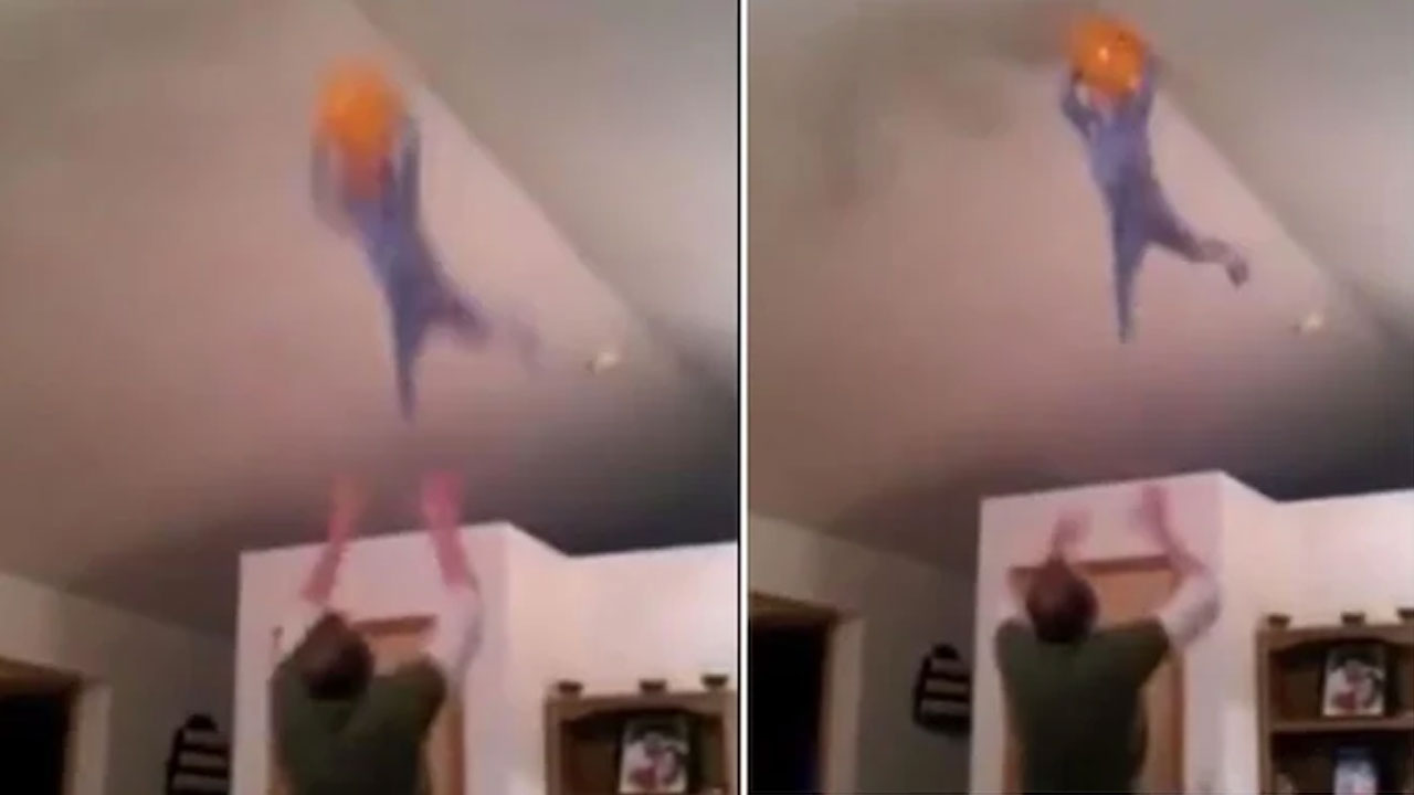 వైర‌ల్ వీడియో : బెలూన్ కోసం కొడుకును గాలిలోకి ఎగ‌రేశాడు..!