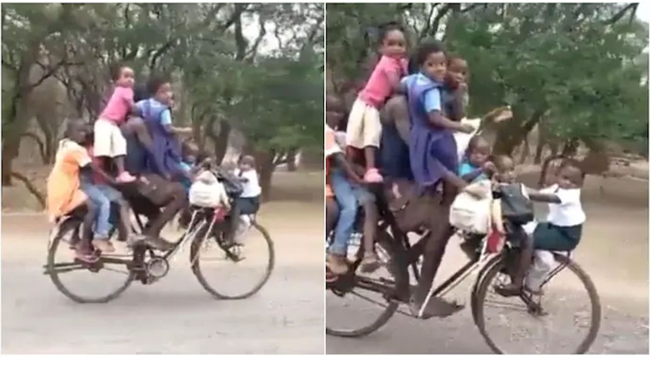 వైర‌ల్ వీడియో : తొమ్మిది మంది పిల్ల‌ల‌ను ఎక్కించుకుని సైకిల్ స‌వారీ!