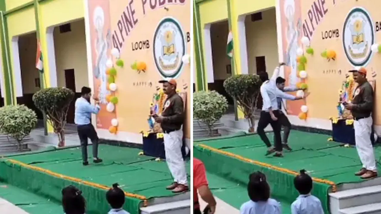 వైర‌ల్ వీడియో : స్కూల్ ఫంక్ష‌న్‌లో డ్యాన్స్‌..విద్యార్ధి అత్యుత్సాహంపై నీళ్లు!
