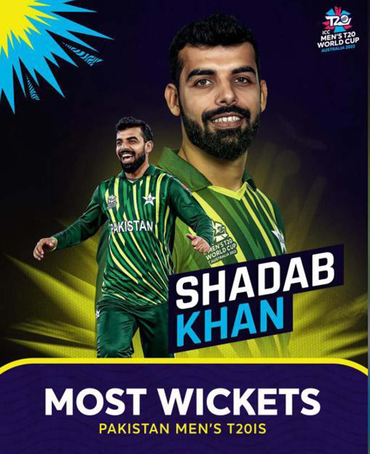 Shadab khan: టీ 20 క్రికెట్‌లో అత్య‌ధిక వికెట్లు తీసిన పాక్ బౌల‌ర్‌గా షాదాబ్ ఖాన్ రికార్డ్