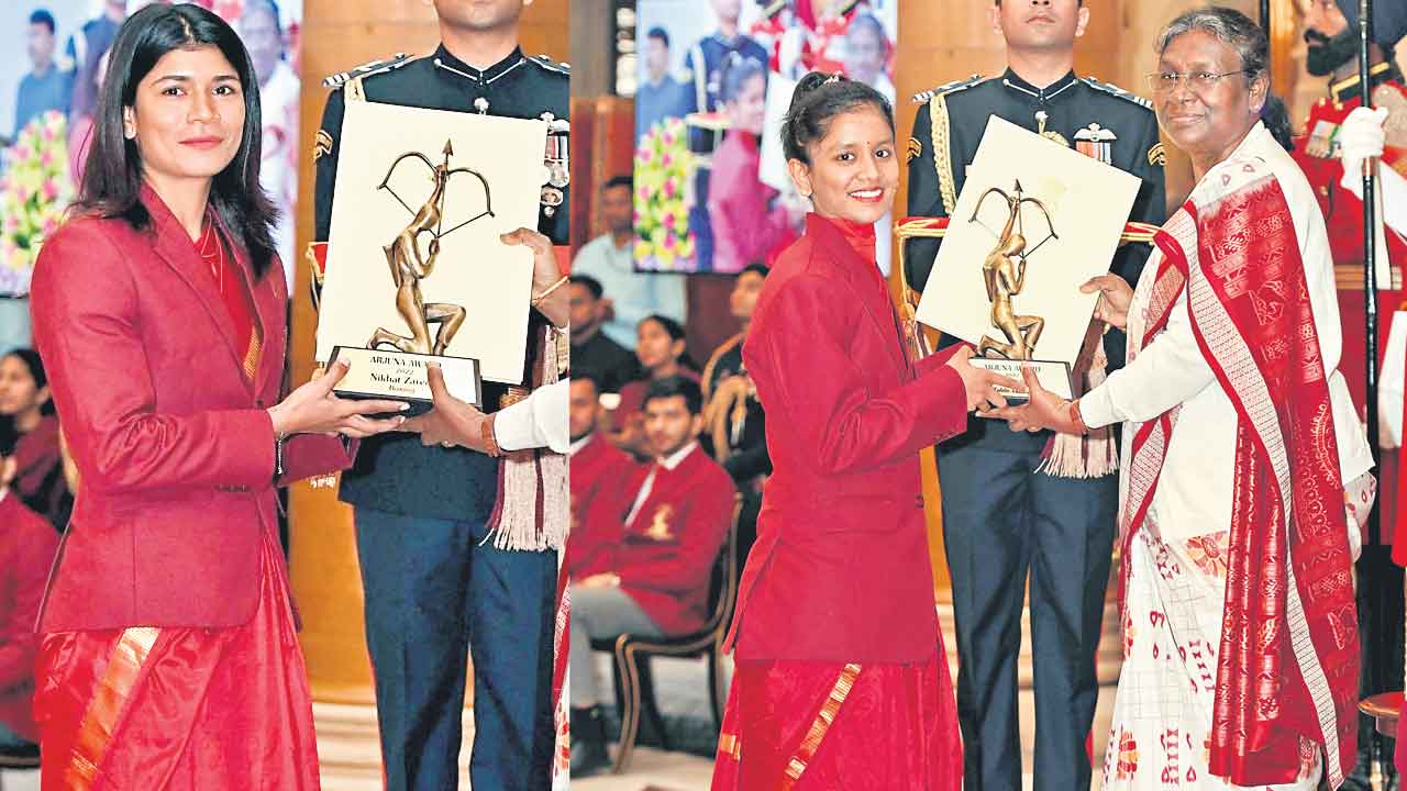ప్రతిభకు పురస్కారం.. అర్జున అవార్డు అందుకున్న శ్రీజ, నిఖత్‌
